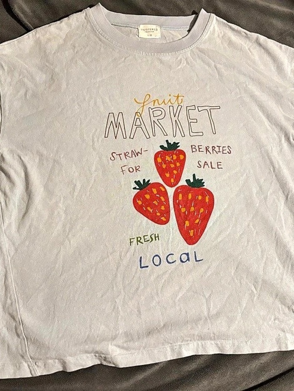 Fostered Collection Oversized Boxy Graphic Tee- Fruit Market- Light Baby Blue Ov